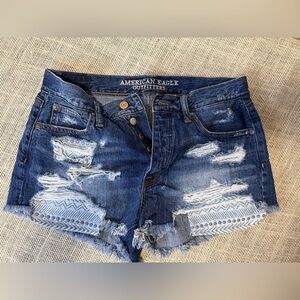 American Eagle Outfitters Dark Blue Ripped Jean Shorts